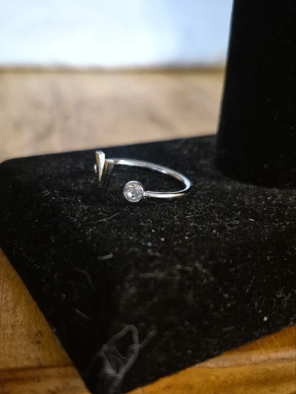 Plunder Silver Open V Ring with Clear Stone